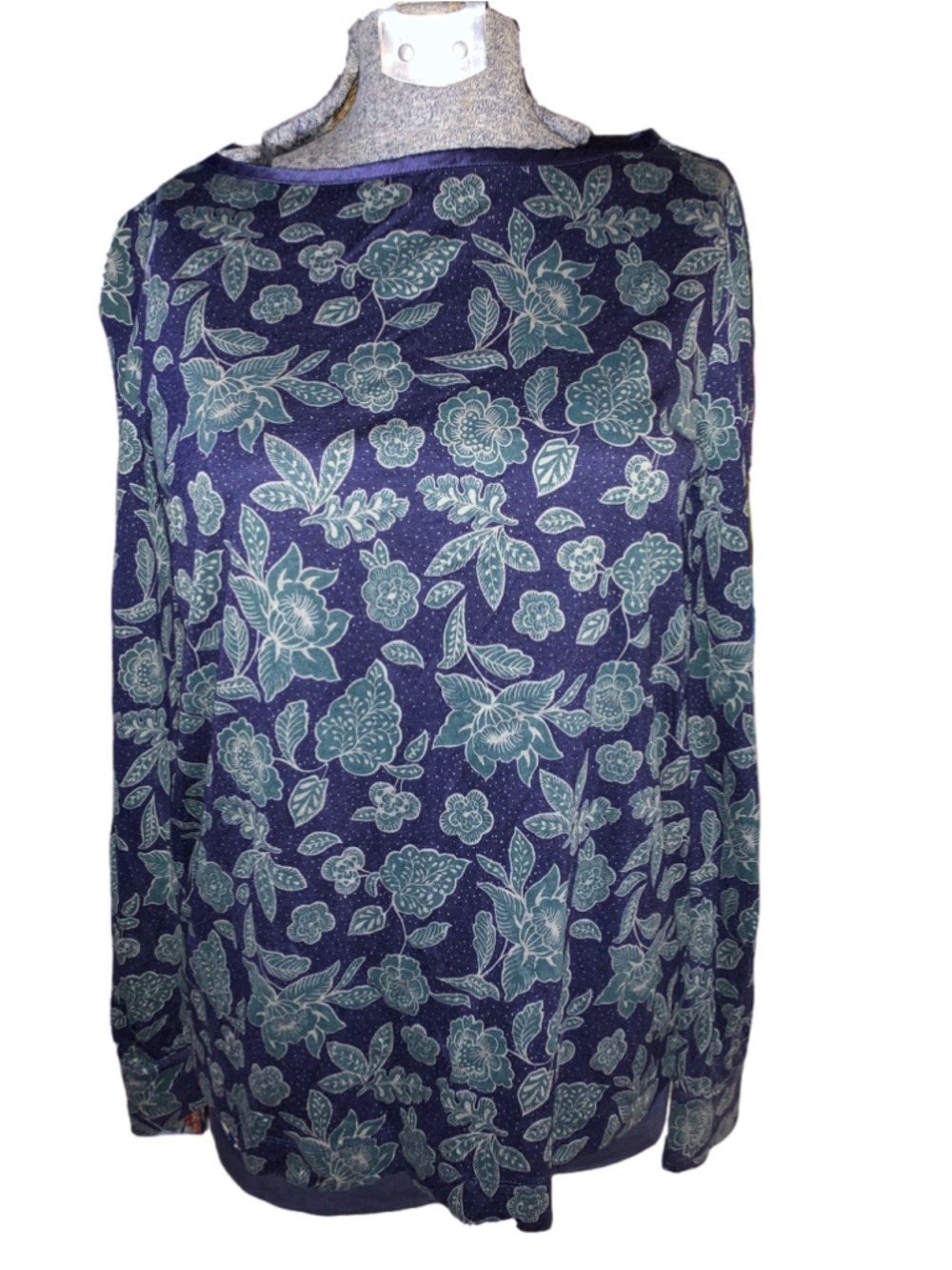 Women's Lands' End Long Sleeve Floral Tee, Size Small, Blue and Green